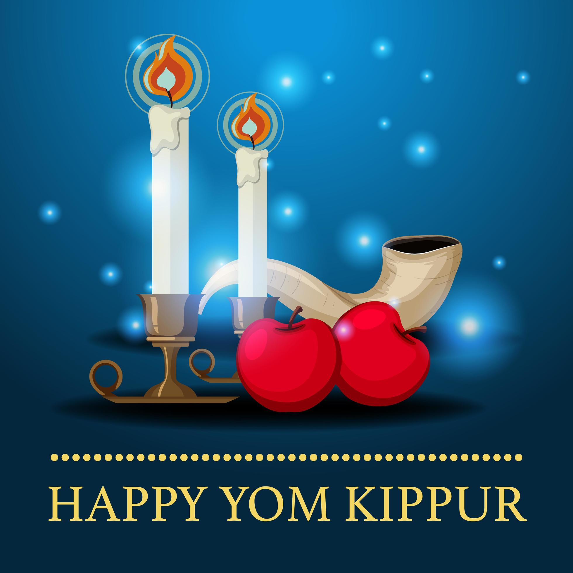 Yom Kippur logo greeting card template or background with shofar