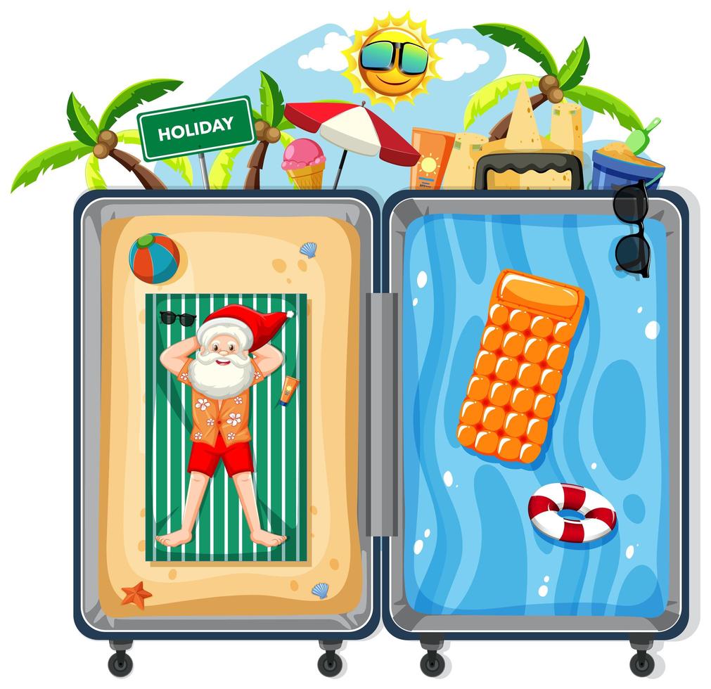 Santa Claus in luggage summer beach theme vector