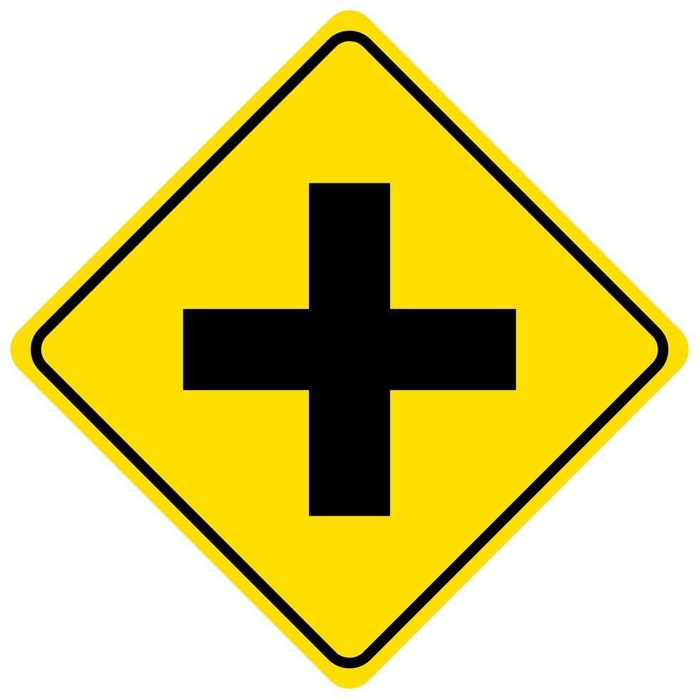 Warning sign for an uncontrolled crossroad on white background vector