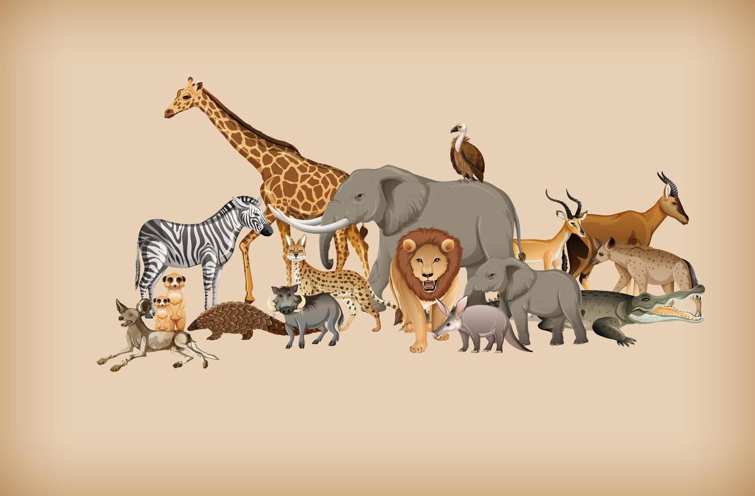 Group of wild animal on background vector