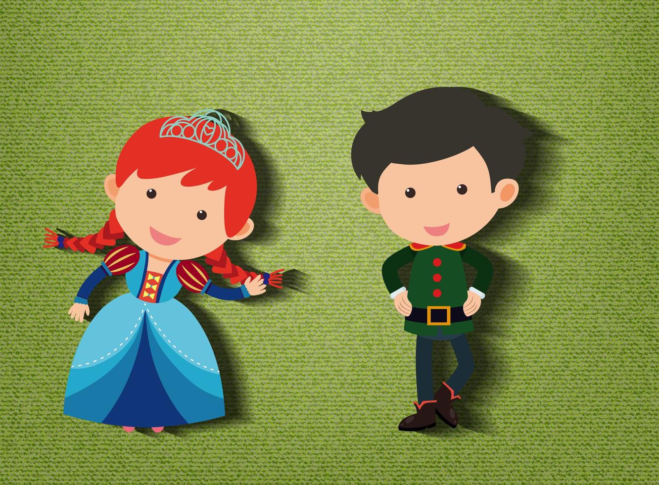 Little princess and guard cartoon character on green background vector