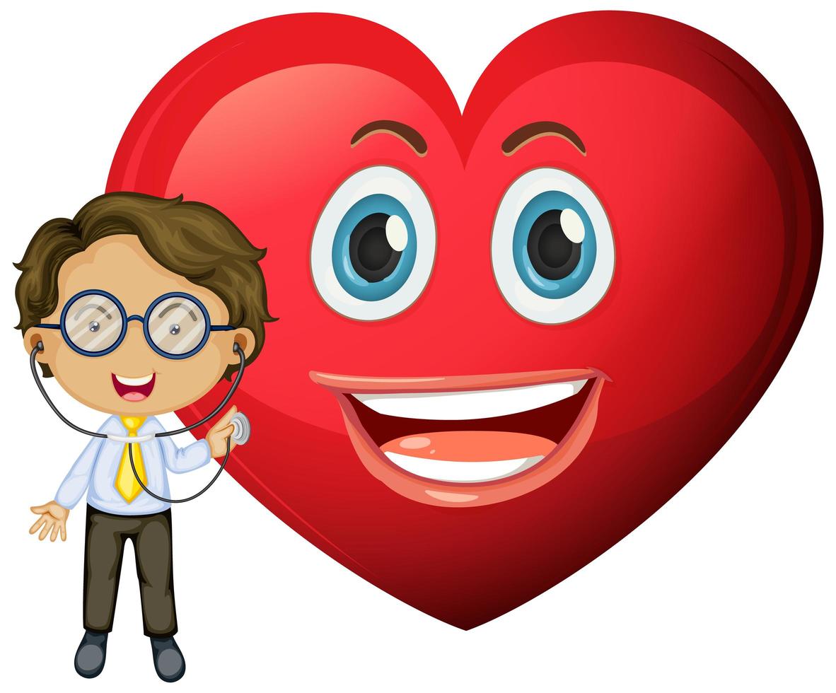 Happy heart emoticon with a doctor cartoon character vector