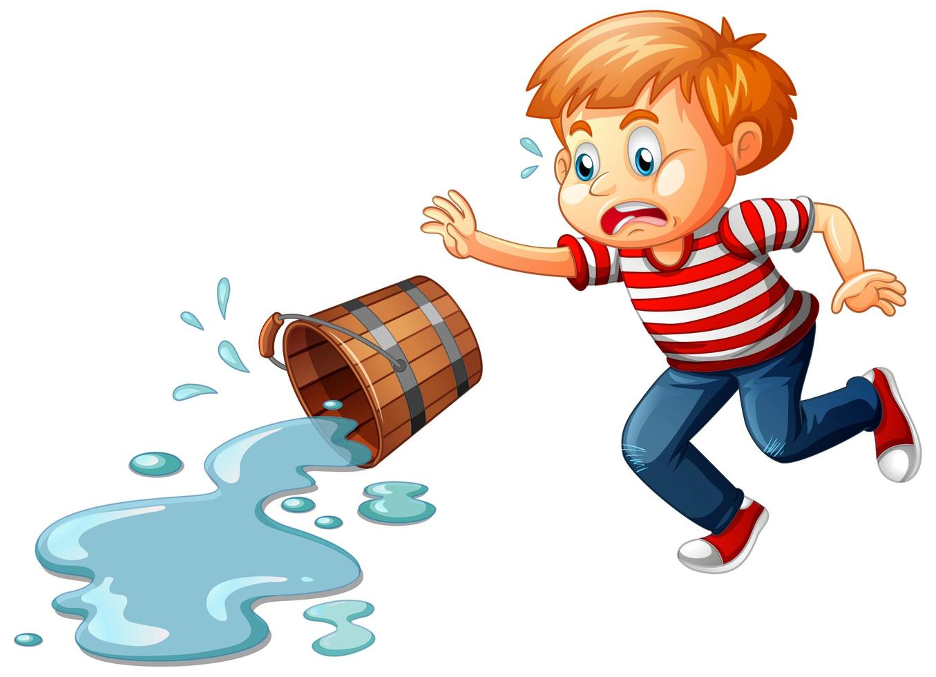 Un niño con agua derramada aislado sobre fondo blanco. vector