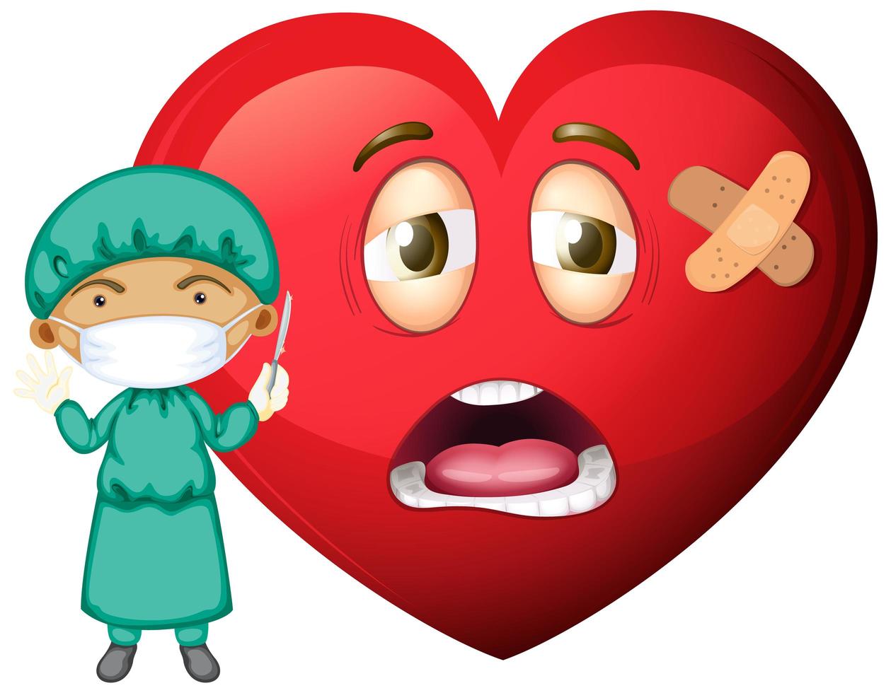 Sad heart emoticon with a doctor wearing mask cartoon character vector