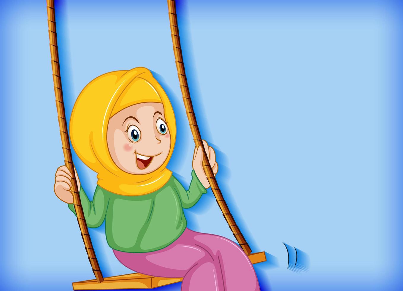Happy muslim girl sit on swing vector