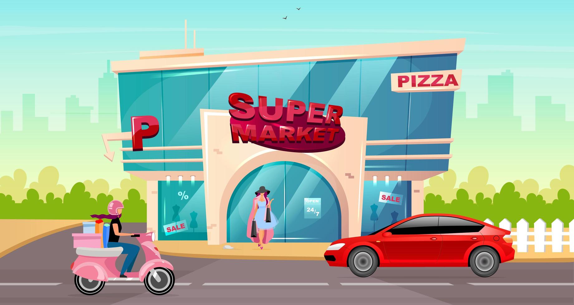 Supermarket entrance in the city vector