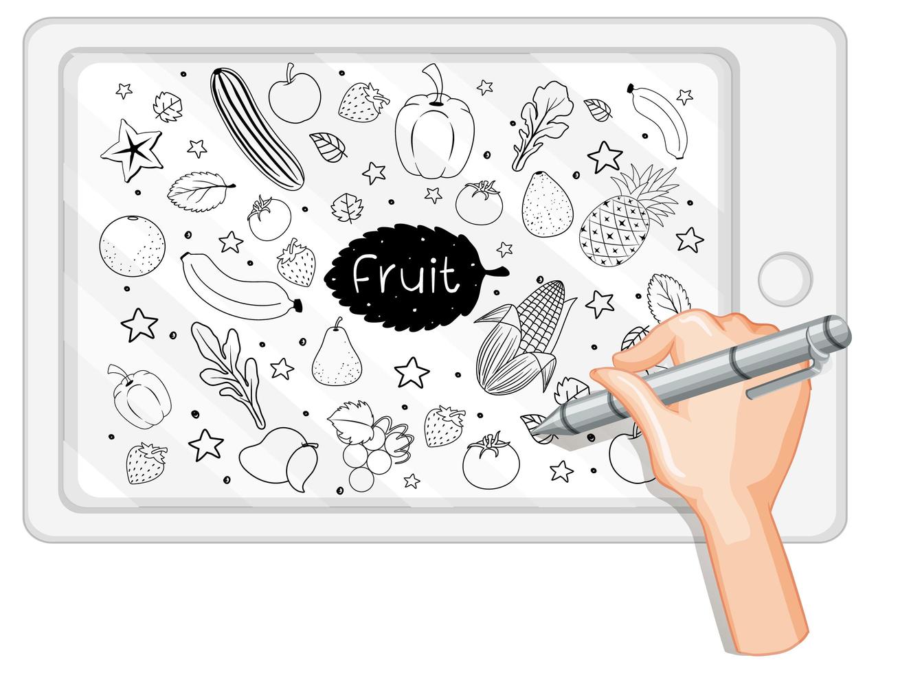 Hand drawing fruit in doodle or sketch style on tablet vector