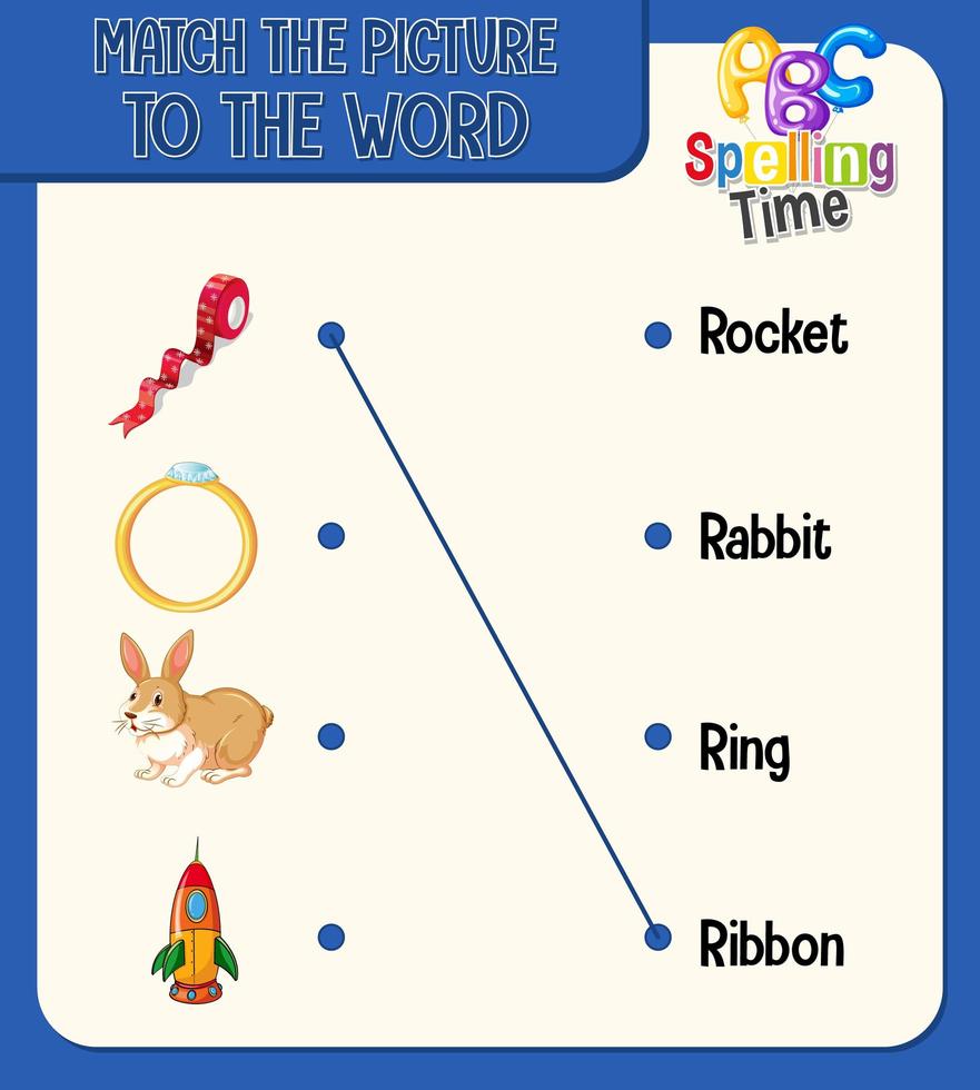 Word to picture matching worksheet for children vector