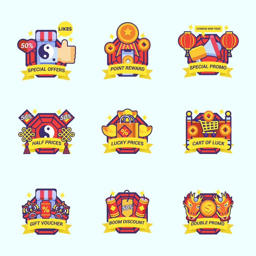 Set of Chinese New Year Marketing Kit Label vector