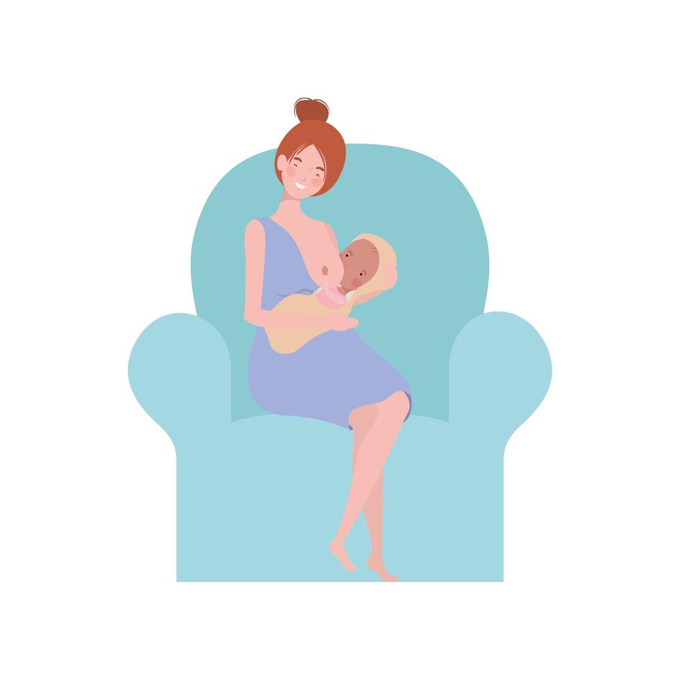 Woman sitting on sofa with a newborn baby vector