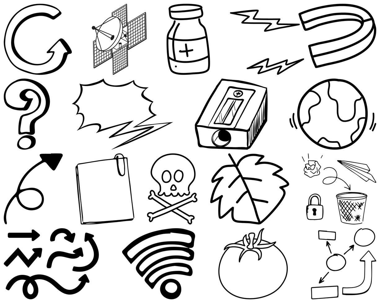 Set of item and symbol hand drawn doodle vector