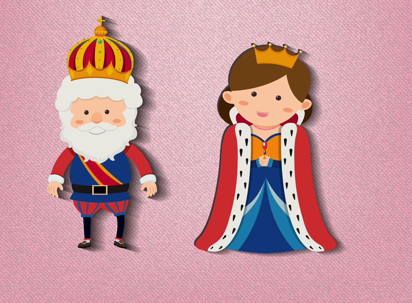 King and queen cartoon character on pink background vector