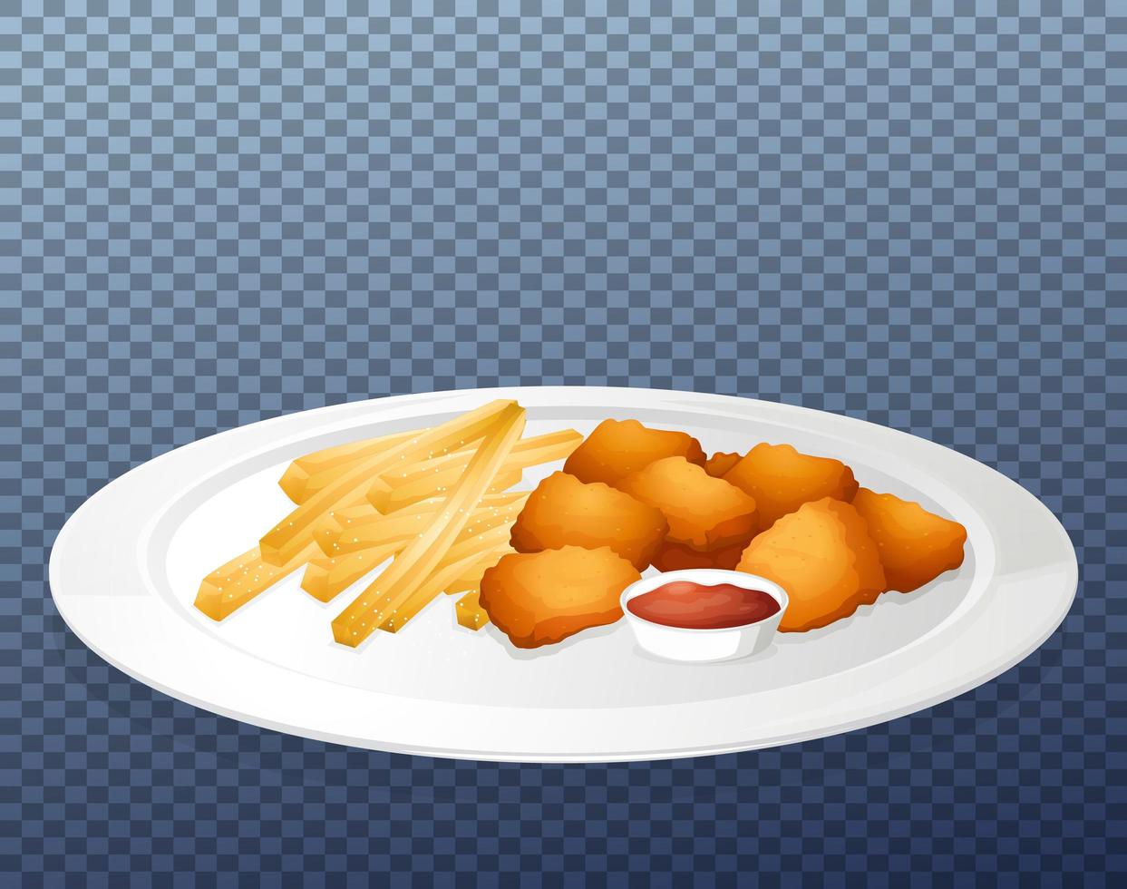 Nuggets and chips on plate vector