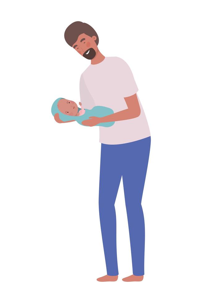Young man standing with newborn baby in arms vector
