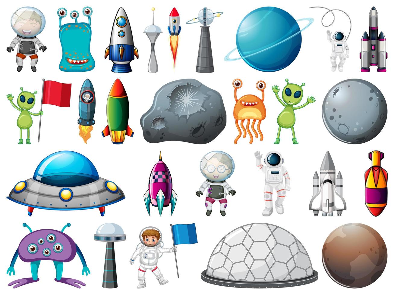 Set of space objects and elements isolated on white background vector