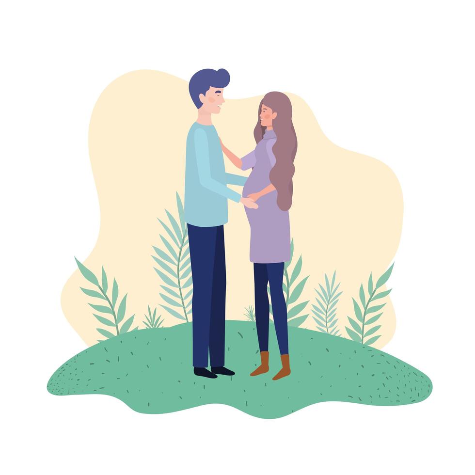 Pregnant woman with husband standing in landscape vector
