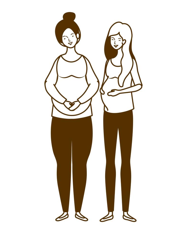 Silhouette of women pregnant standing on white background vector