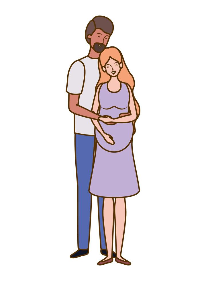 mujer embarazada, con, marido, posición vector