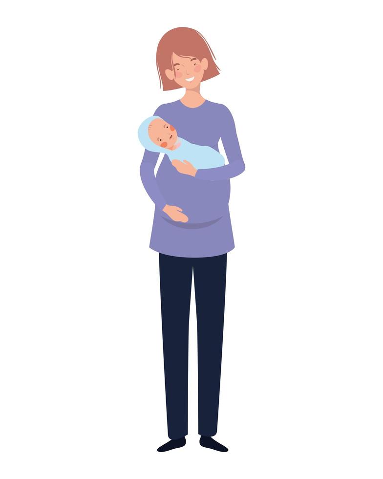 Woman with a newborn baby in her arms vector