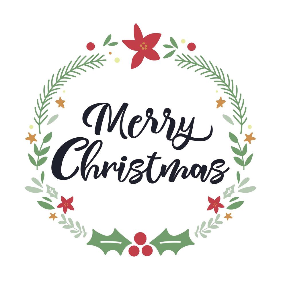 Christmas lettering design with decorations vector