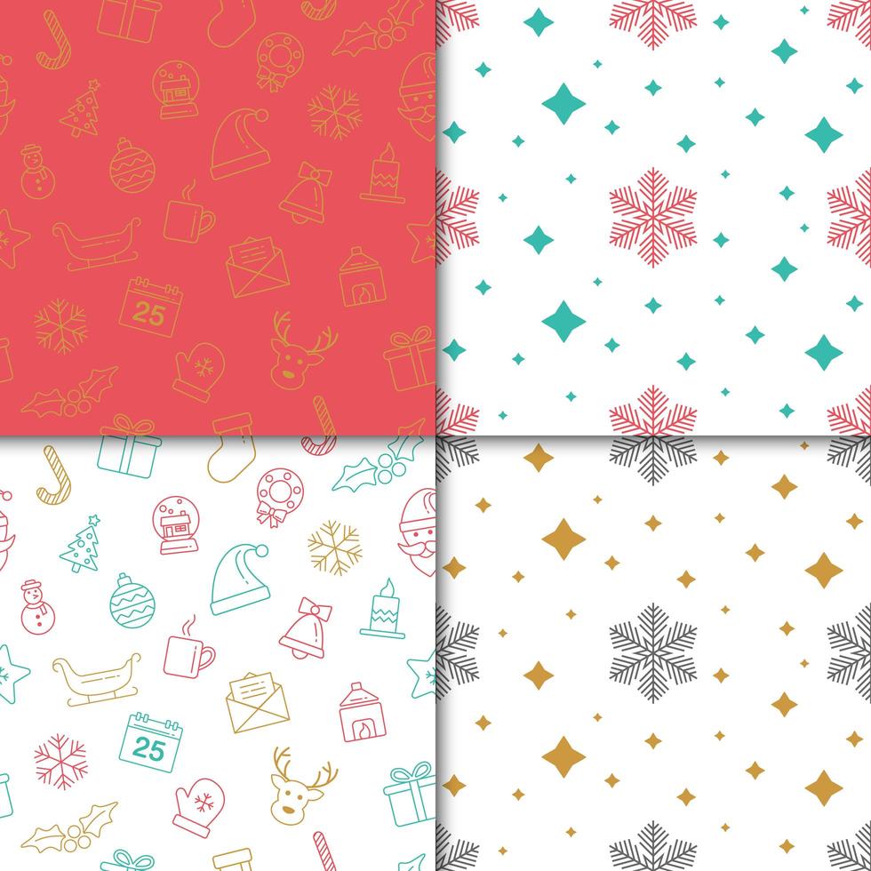 Winter holiday patterns with snowflakes and Christmas elements vector