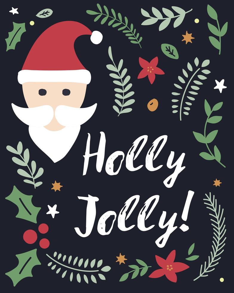 Christmas lettering with Santa Claus and decoration vector