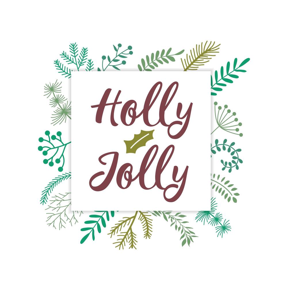 Christmas lettering design with branch decorations vector
