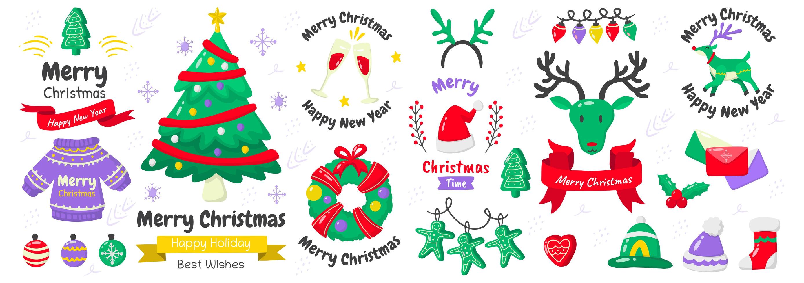 Christmas elements and emblems set vector