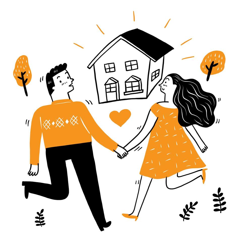 Lovers walk hand in hand to their house vector