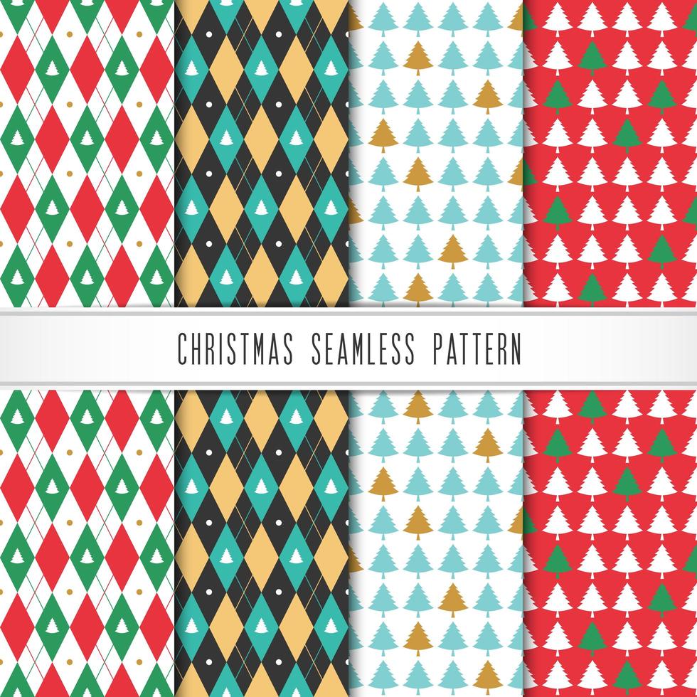 Seamless minimal Christmas patterns with trees vector