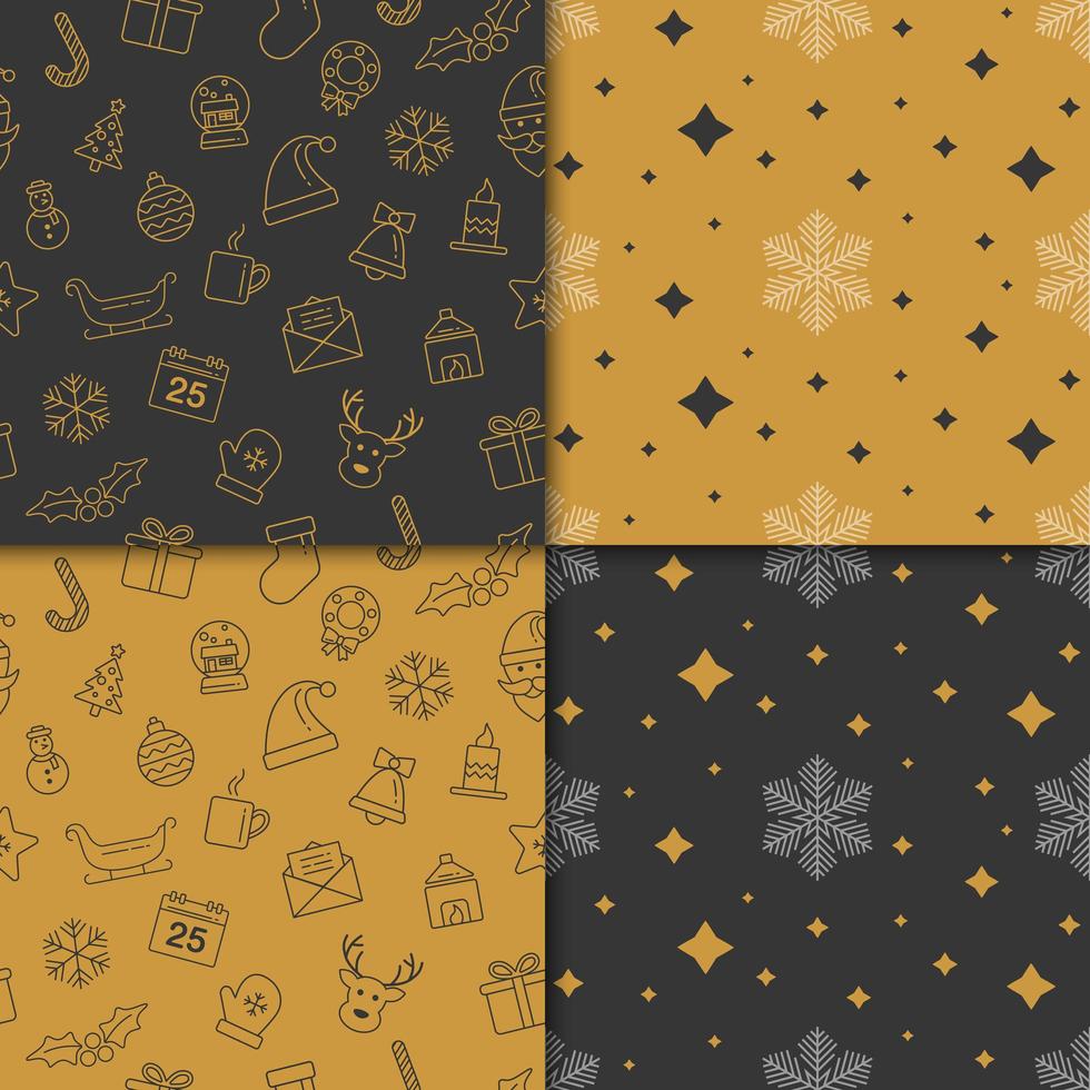 Winter holiday patterns with gold and black color vector