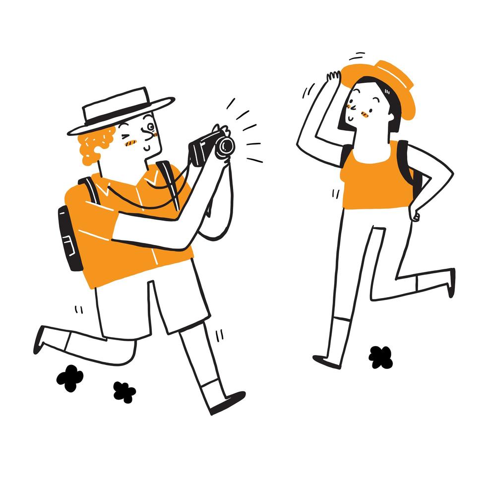 Tourists take photos vector