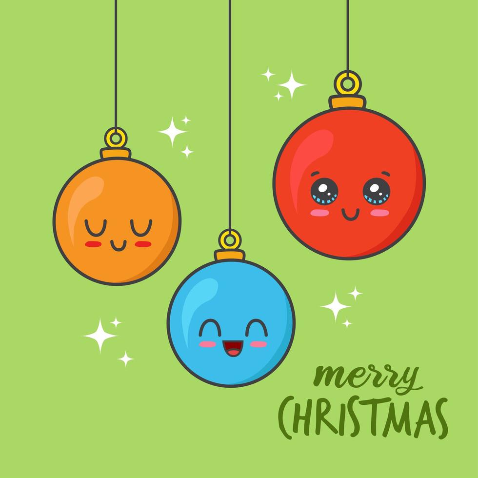 bolas de navidad kawaii vector