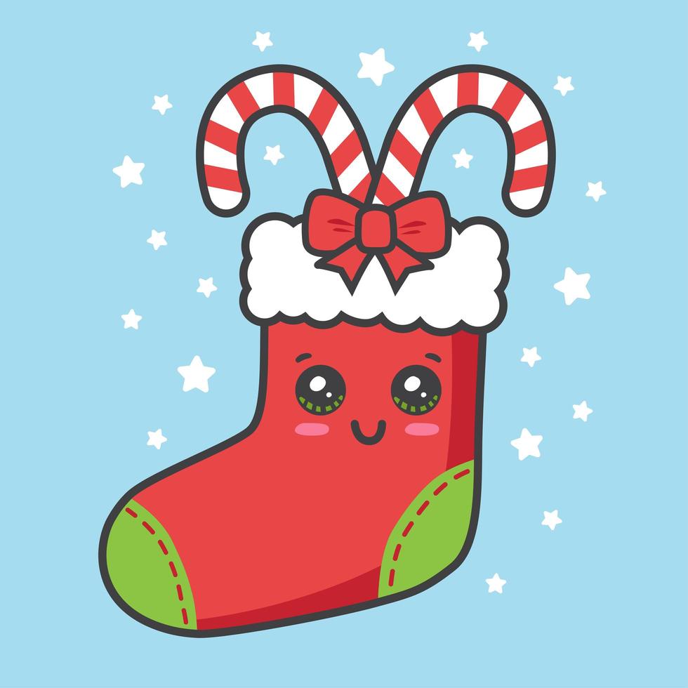 tarjeta de navidad kawaii con calcetín vector