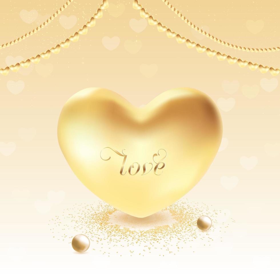 3D Golden Heart Design vector