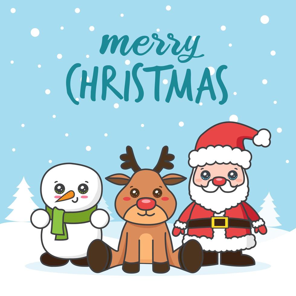 tarjeta de navidad con personajes en la nieve vector