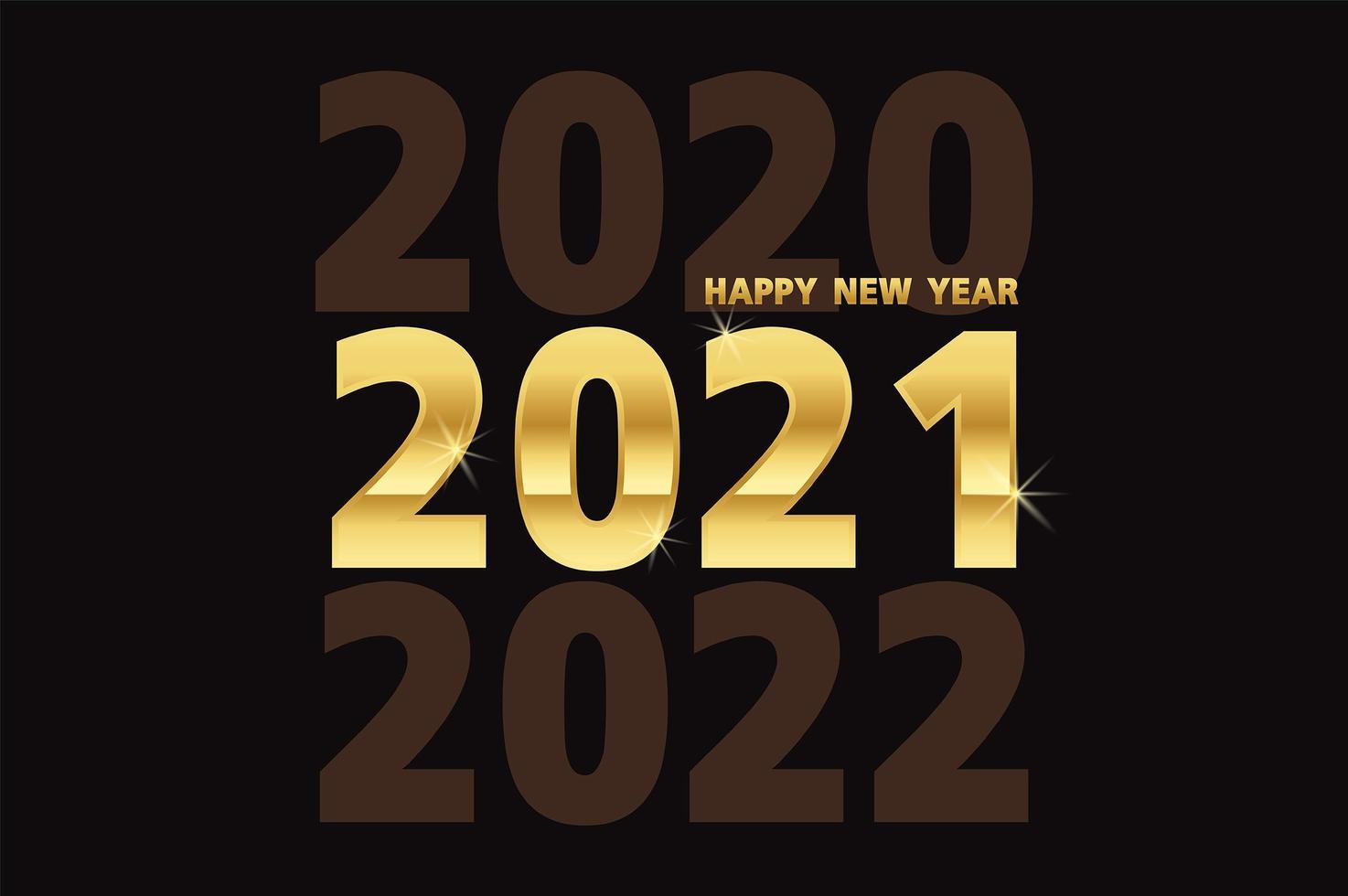Happy new year, golden metal numbers on black vector