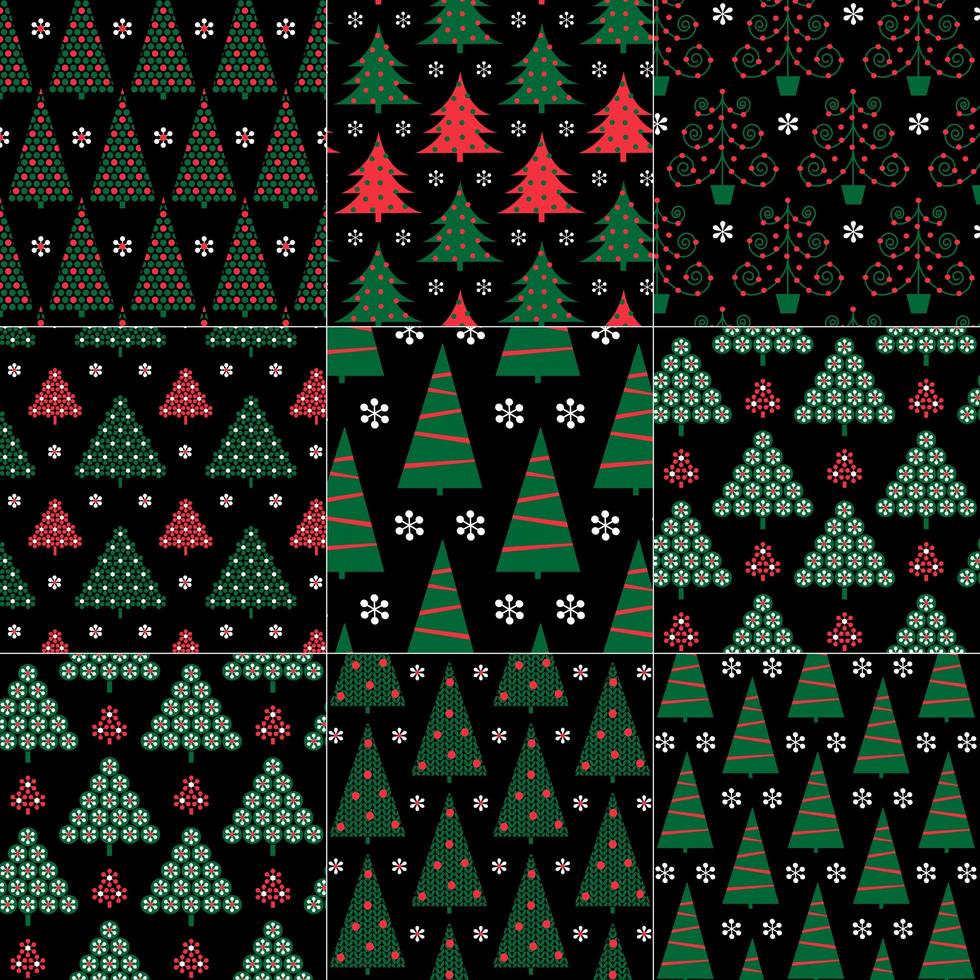 Christmas tree patterns on black vector