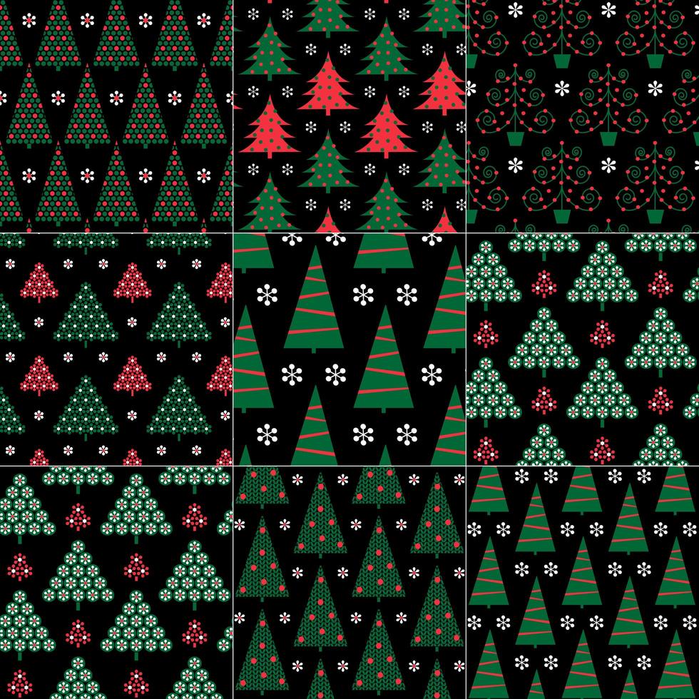 patrones de árbol de navidad en negro vector