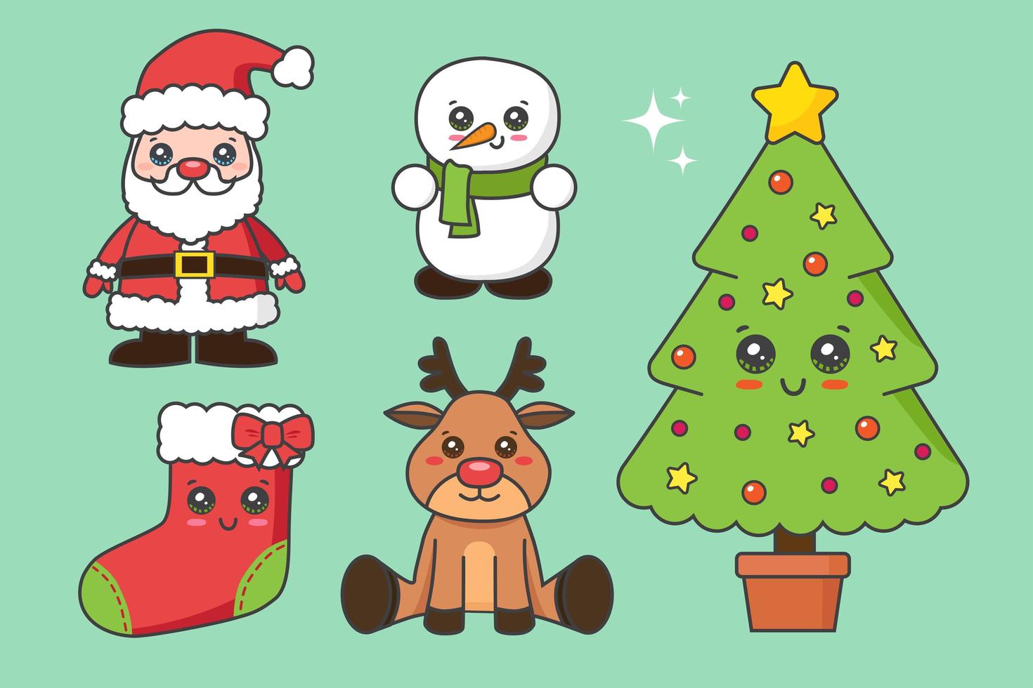 elemento de navidad kawaii set vector