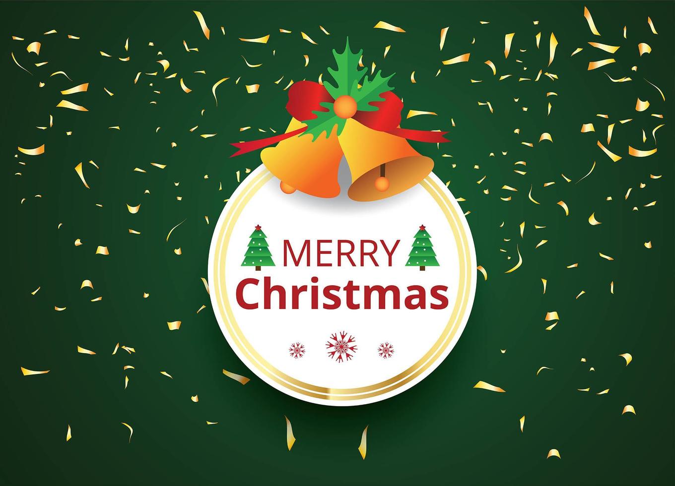 Merry Christmas frame on green with confetti vector
