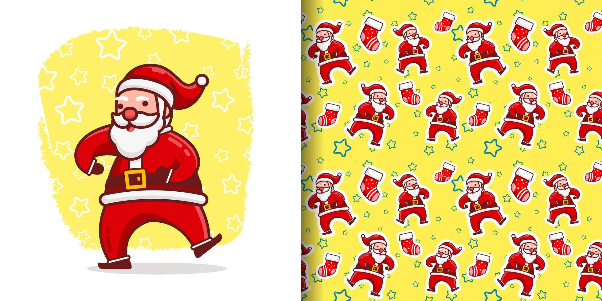 Christmas Cute Crazy Santa Dance Cartoon Pattern vector