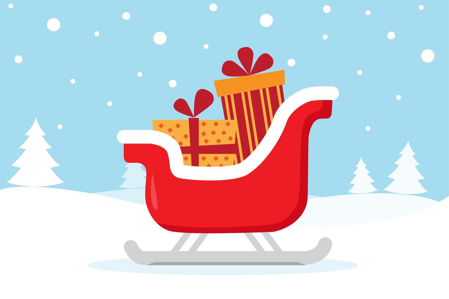 Christmas card with sled in winter scene vector