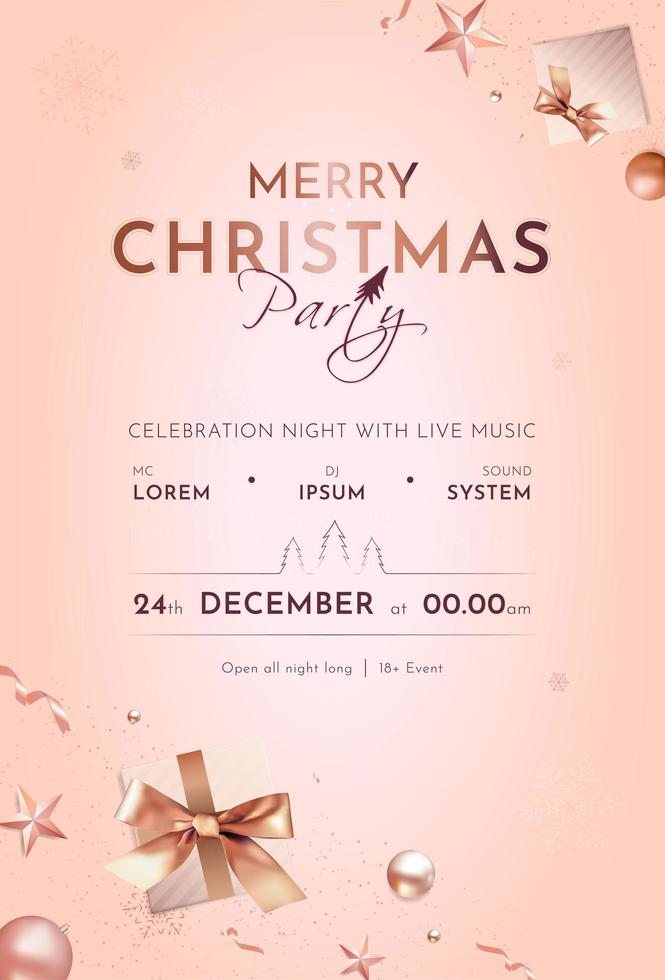 Lovely Merry Christmas Party Poster with Realistic Christmas Decoration vector