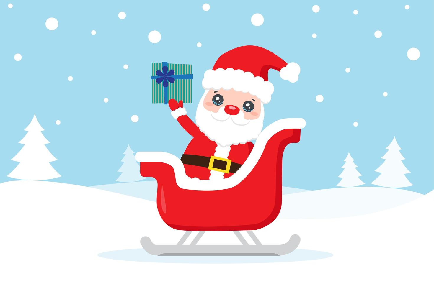 tarjeta de navidad con santa claus en trineo en invierno vector