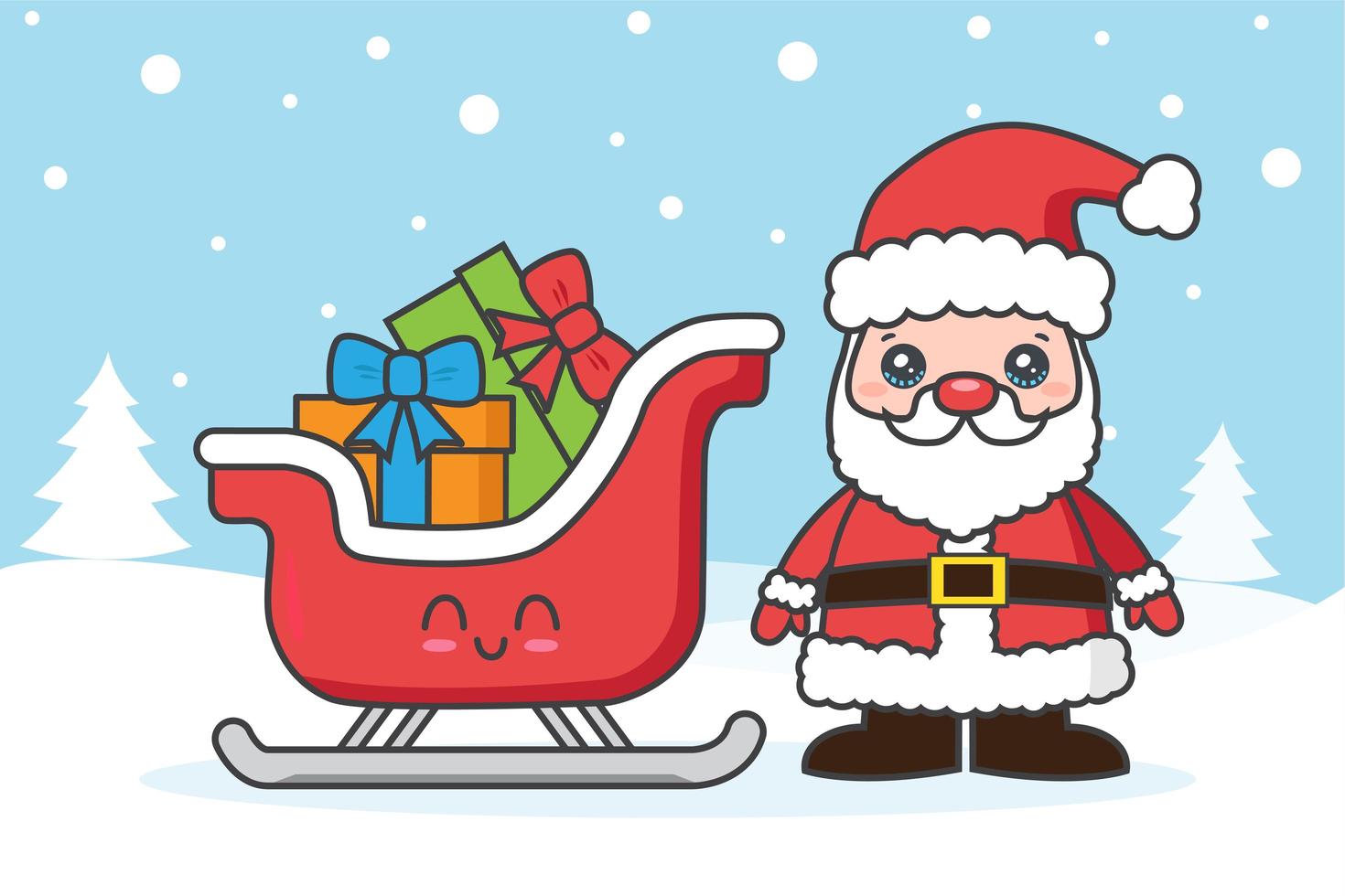 Christmas card with Santa and sled in the snow vector