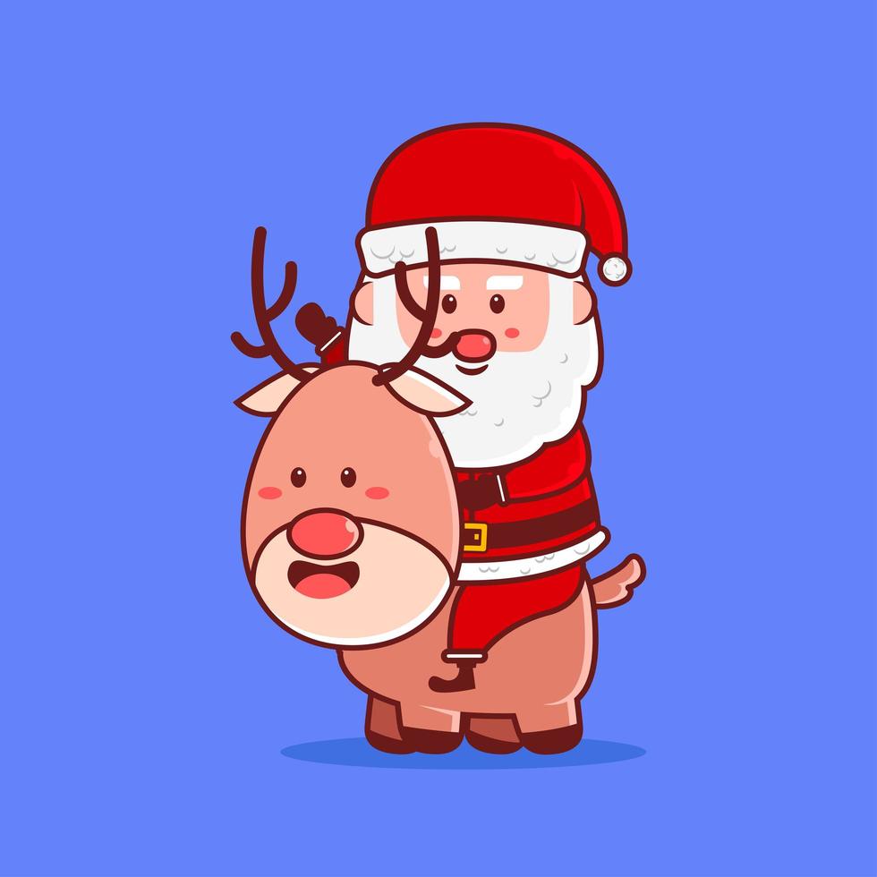 Cute Santa rides cute reindeer cartoon vector