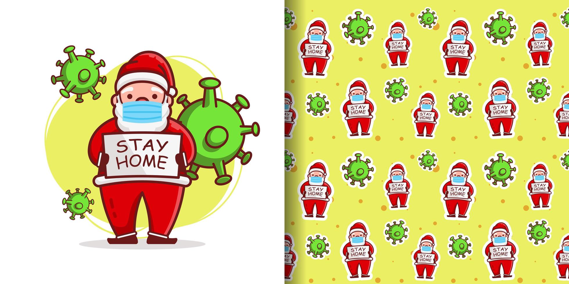 Christmas Cute Santa Wearing Mask Cartoon Pattern vector