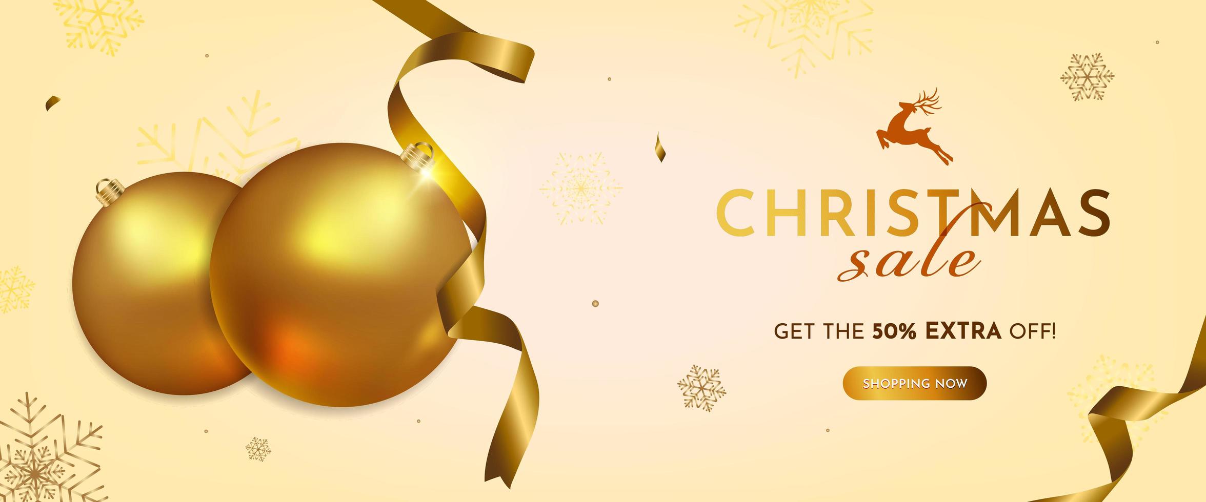 Realistic Christmas Banner with Gold Decoration vector