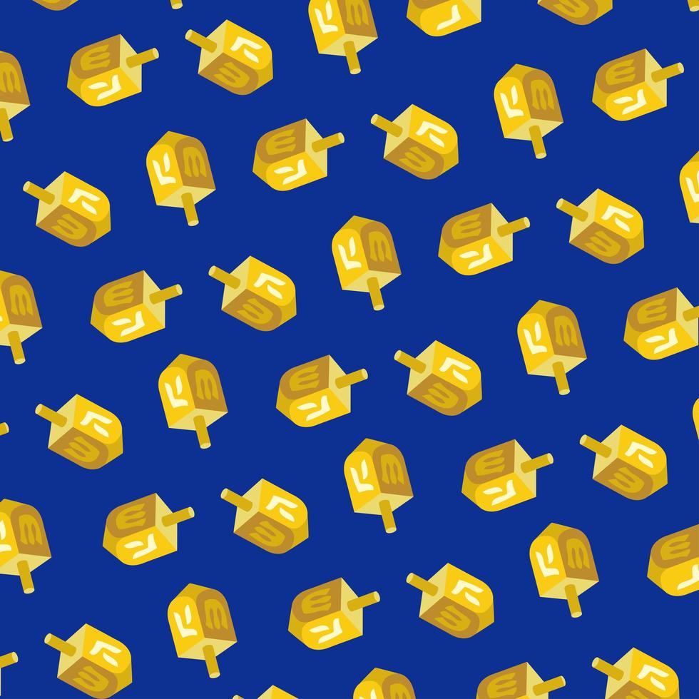 Gold dreidel pattern on blue vector